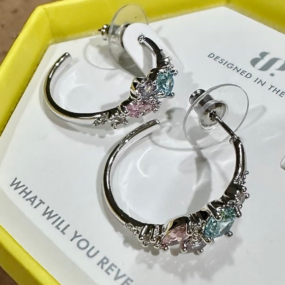 Bomb Party Jewelry - ✨ Bomb Party Rhodium-Plated Sparkle Hoop Earrings – Aquamarine, Lavender Topaz &